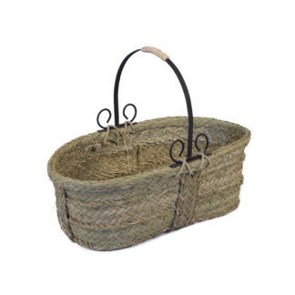 Leñera ovalada con asa de forja